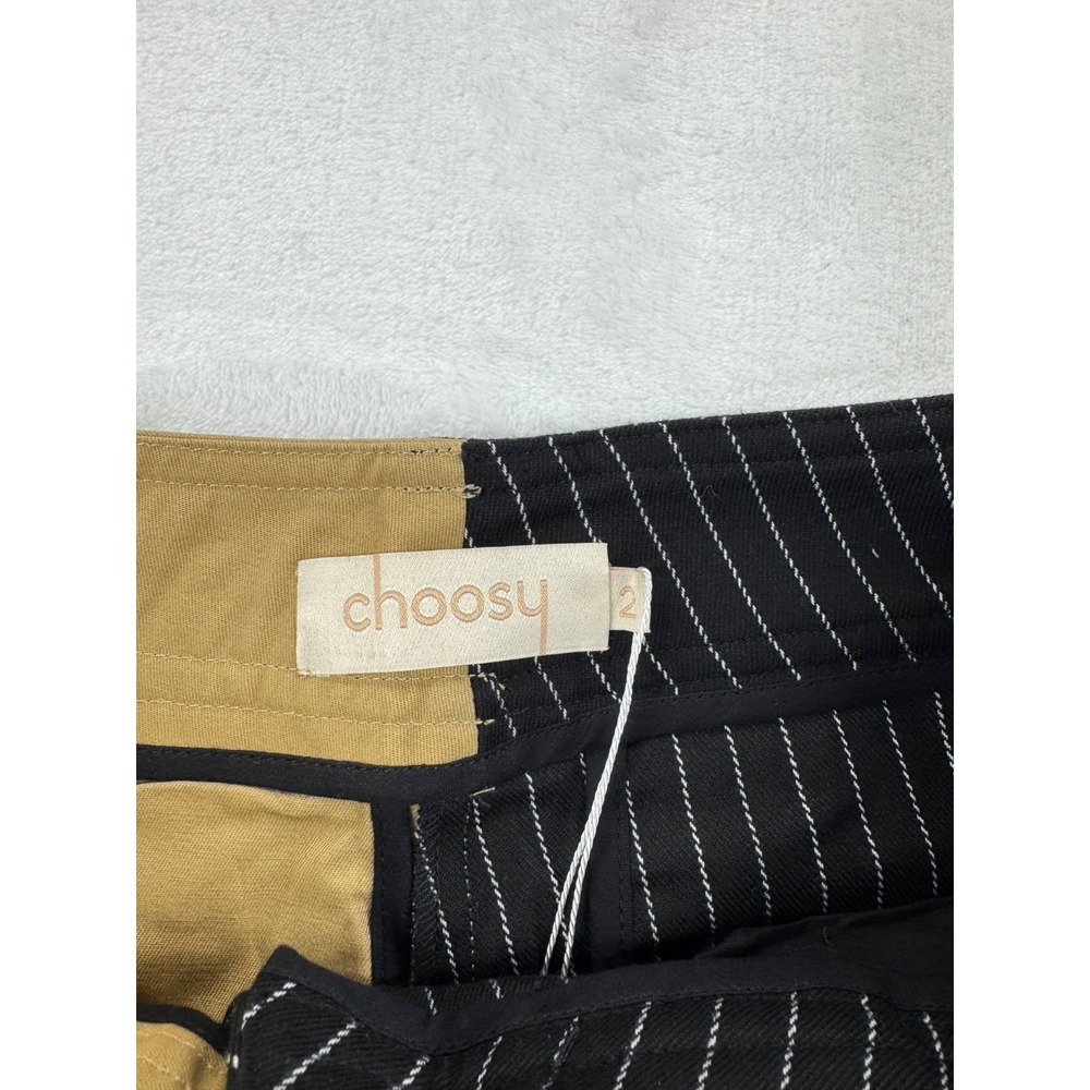 NWT Choosy‎ Two-Tone Pinstripe Cargo Pants Women's 2 Tan Black Pull-On Wide-Leg - Picture 8 of 12